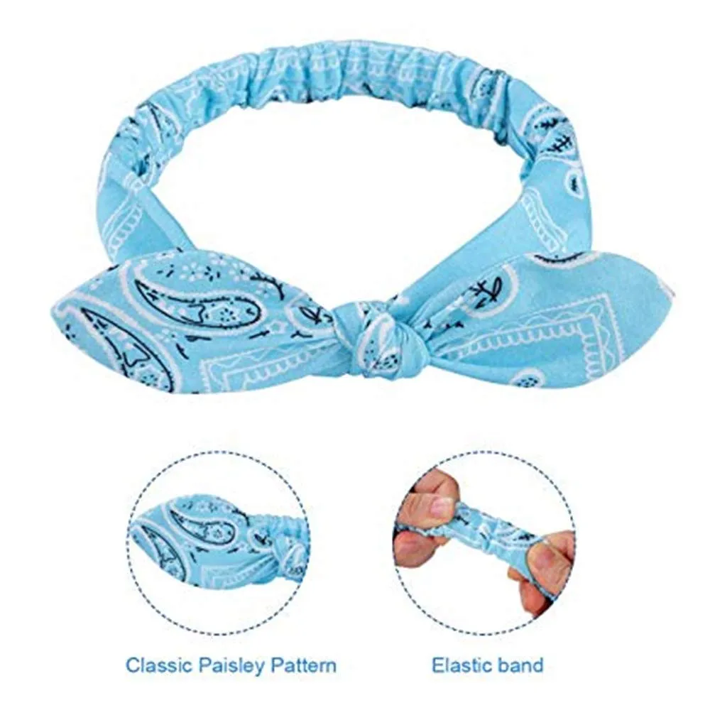 6 Pack Elastic Paisley Headbands Rabbit Ear Bow Headband Turban Head wraps Hair Band for Women