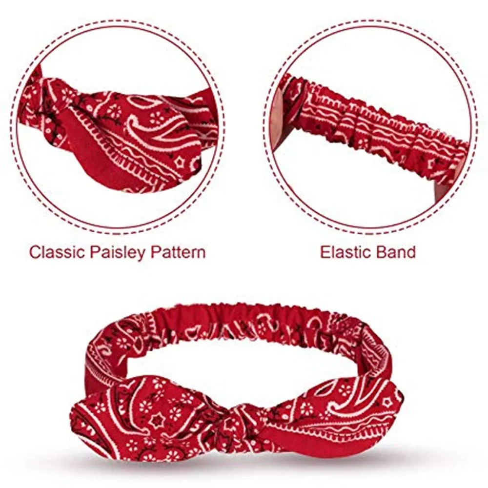6 Pack Elastic Paisley Headbands Rabbit Ear Bow Headband Turban Head wraps Hair Band for Women