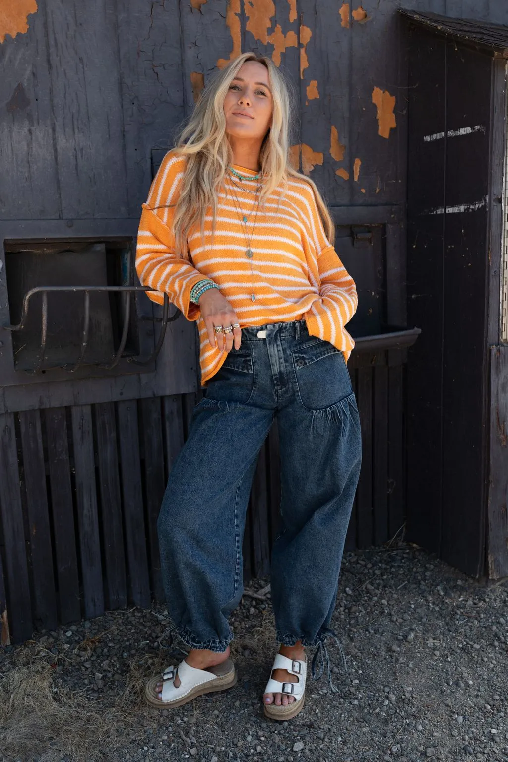 All My Stripes Oversized Sweater - Apricot