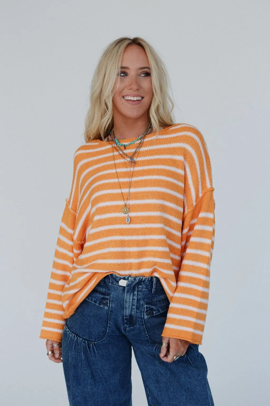 All My Stripes Oversized Sweater - Apricot