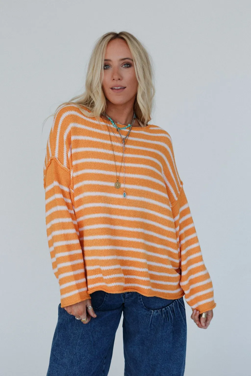 All My Stripes Oversized Sweater - Apricot