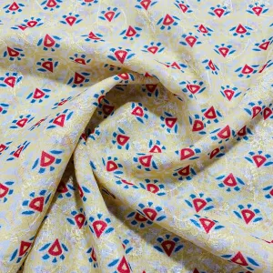 Blue Yellow Floral Print Sequins Embroidery Linen Fabric 23