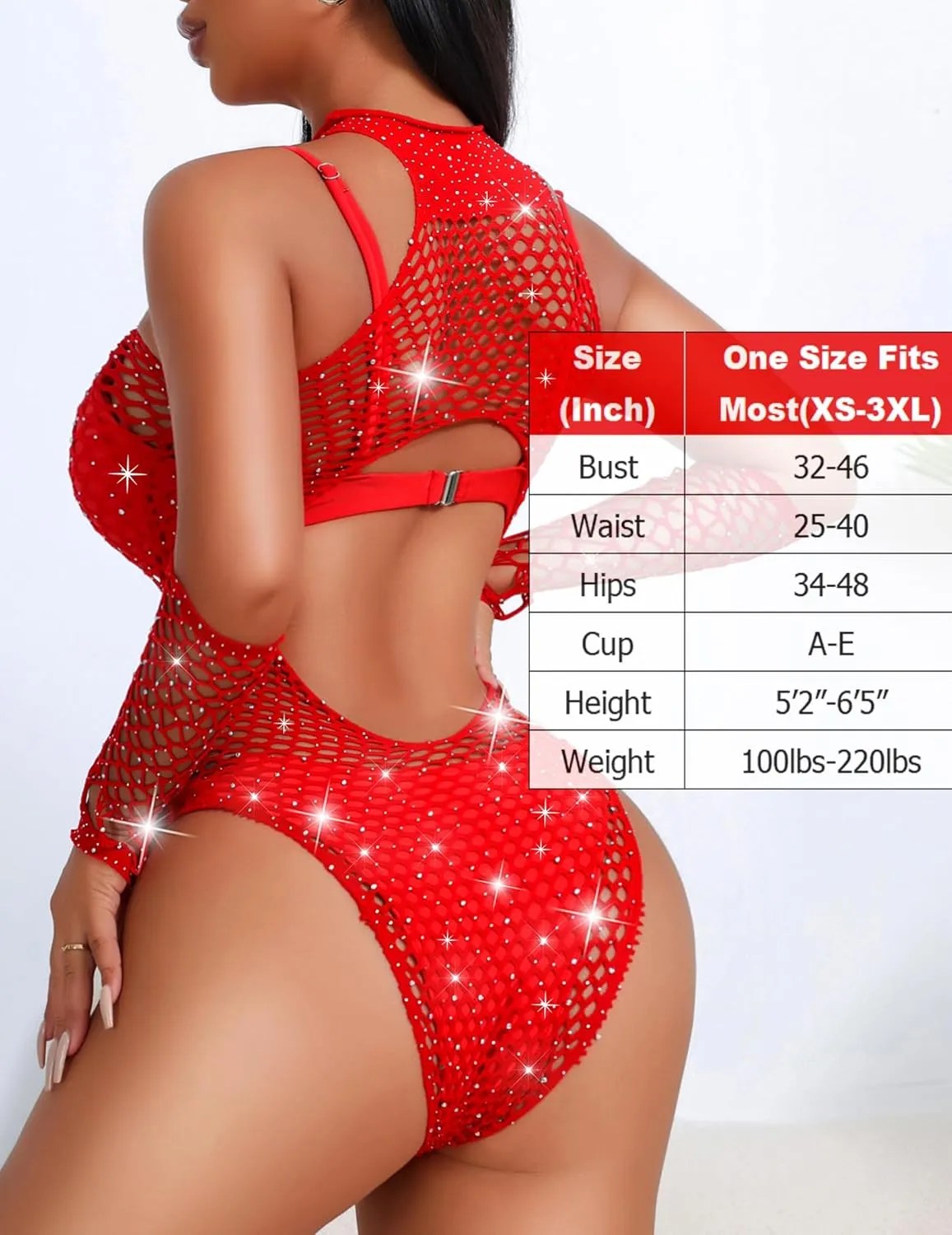 Fishnet Rhinestone Bodysuit Sparkle Mesh Teddy