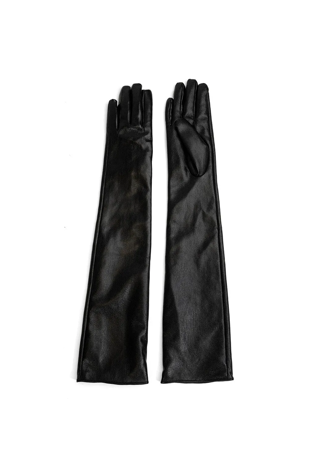 Long Faux Leather Gloves in Black